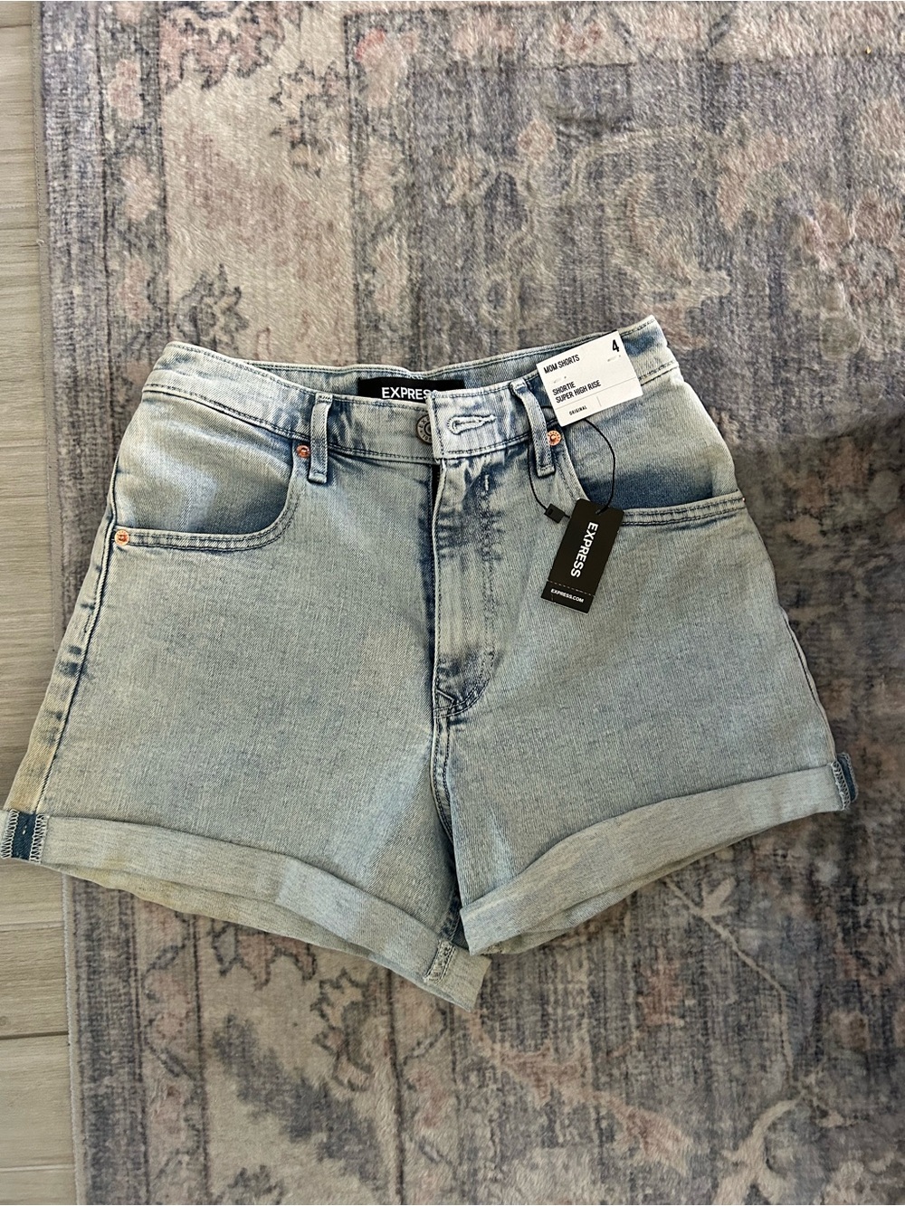 Express Light Wash Rolled Hem Denim Shorts